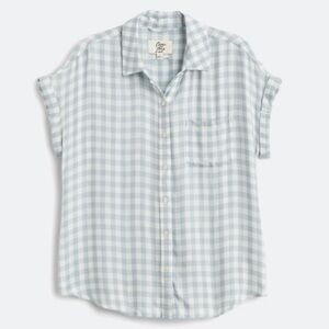 Ava Button Down Blouse Light Blue Checkered